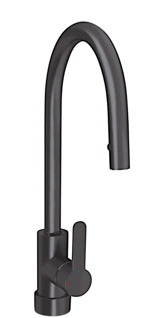 AquaCucina Fensterarmatur SF1 in SCHWARZ matt mit ausziehbarem Bogenauslauf / Küchenarmatur / Einhebelmischer