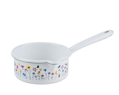 RIESS 0036-070 Stielkasserolle mit großem Ausguss, 0,75 L, Emaille, Sonderedition FLORA / Stieltopf