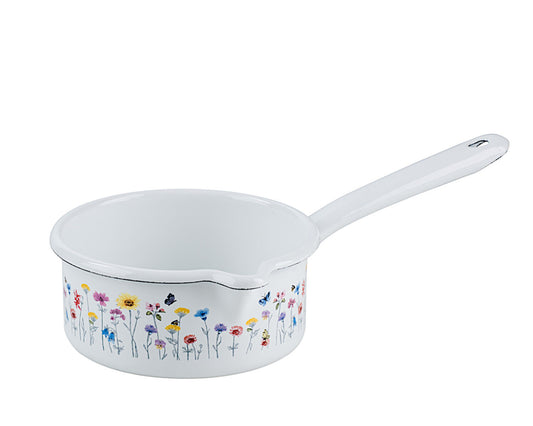 RIESS 0036-070 Stielkasserolle mit großem Ausguss, 0,75 L, Emaille, Sonderedition FLORA / Stieltopf