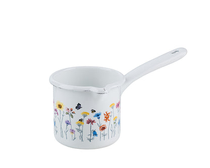 RIESS 0284-070 Schnabeltopf 10 cm Höhe mit Stiel, 0,75 L, Emaille, Sonderedition FLORA / Milchtopf