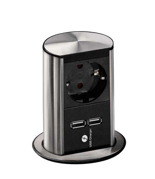Bachmann 928.017 ELEVATOR Energiestation mit Schuko-Steckplatz und 2 USB Charger / Steckdosen versenkbar /…