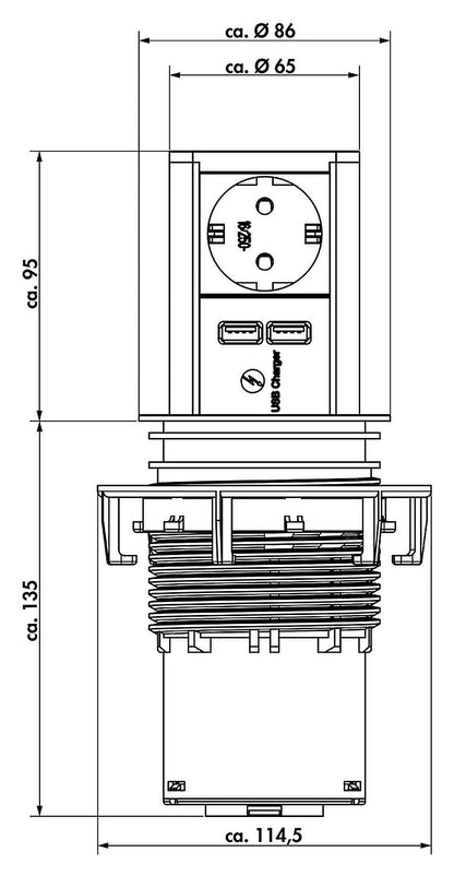 Bachmann 928.017 ELEVATOR Energiestation mit Schuko-Steckplatz und 2 USB Charger / Steckdosen versenkbar /… – Bild 2