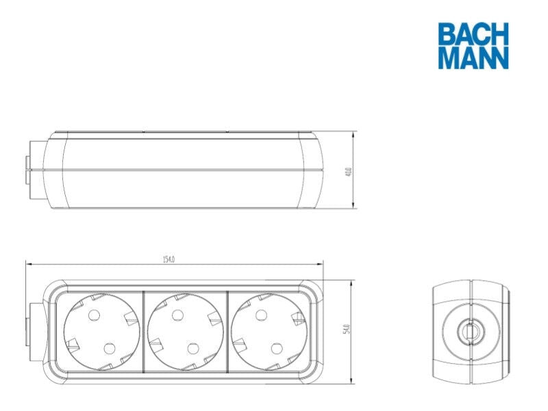 Bachmann 387.270S SELLY 3-fach Steckdosenleiste 154 mm in weiß, 3x Schuko CEE7/3 – Bild 3
