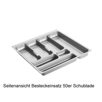 Besteckeinsatz mit 7-fach Einteilung für 50er Schublade mit GRASS-Auszug / Aussenmaße (BxTxH) 410 x 480 x 50 mm / Leicht, Häcker und Zeyko / Schubfacheinsatz / Besteckkasten / Kunststoff-Besteckeinsatz