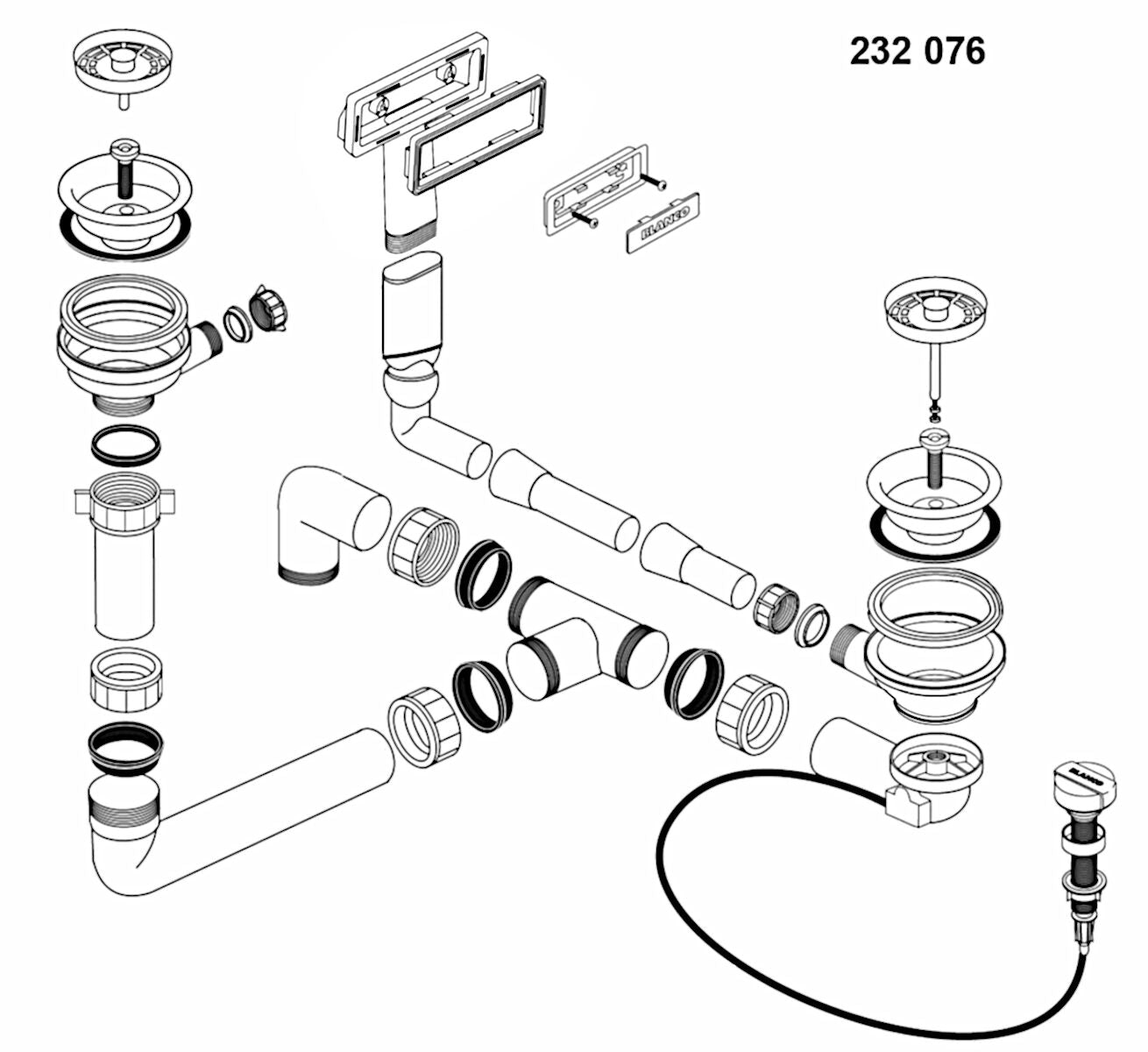 BLANCO 232076 Ablaufgarnitur 2 x 3,5 Zoll Sieb mit Ablauffernbedienung - mit Drehbetätigung C-overflow modernes Sieb /…
