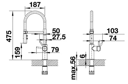 BLANCO 525793 Armatur CATRIS-S Flexo in SCHWARZ matt mit Bedienhebel rechts / Einhebelmischer / Mischbatterie – Bild 2
