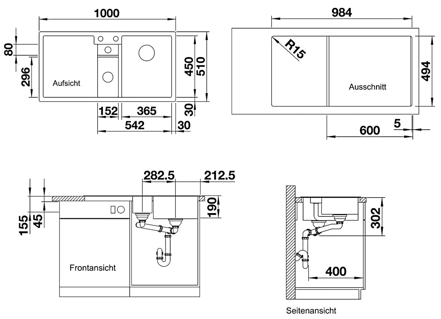 BLANCO 525866 COLLECTIS 6 S mit InFino®-Ventil mit Ablauffernbedienung / SILGRANIT – Bild 2