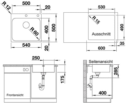 BLANCO Spüle SUPRA 500-IF/A R12 mit Ablauffernbedienung - Zugknopf / ab 60 cm Schrankbreite – Bild 2