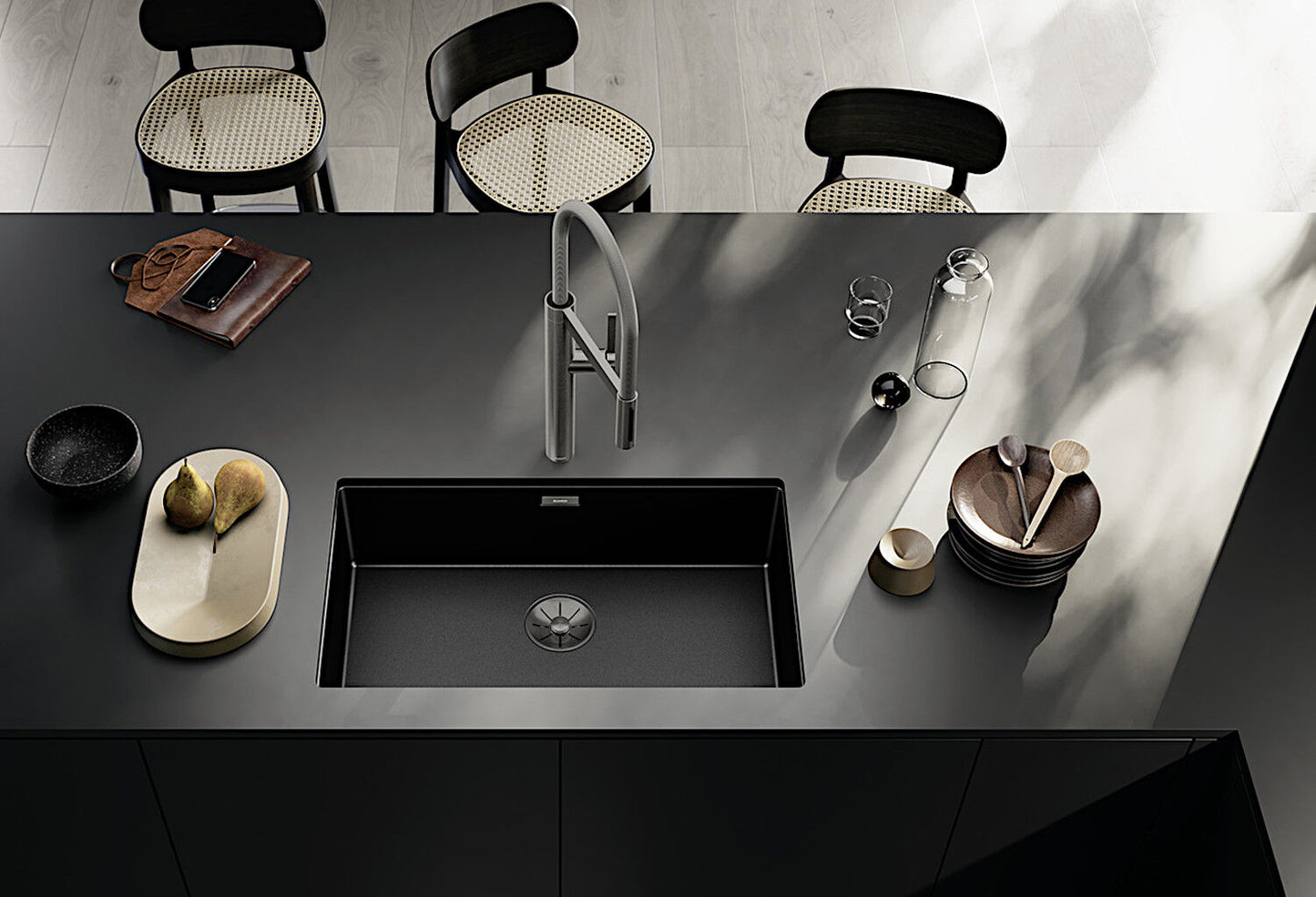 BLANCO Spüle CLARON 700-U DARK STEEL EDITION mit InFino®-Ventil in Handbetätigung / Edelstahlbecken – Bild 3