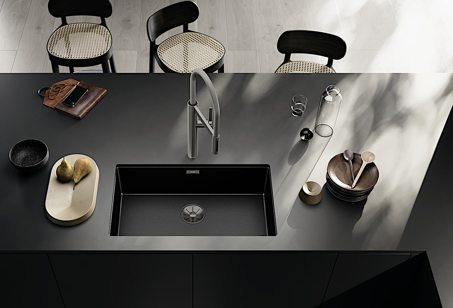 BLANCO Spüle CLARON 700-U DARK STEEL EDITION mit InFino®-Ventil in Handbetätigung / Edelstahlbecken – Bild 3