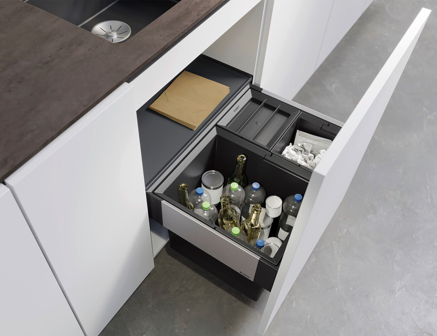 BLANCO 526205 SELECT II XL 60/3 Abfallsystem 46 Liter (1x 30 u. 2x 8) für 60 cm Schrankbreite / Frontanbindung – Bild 3