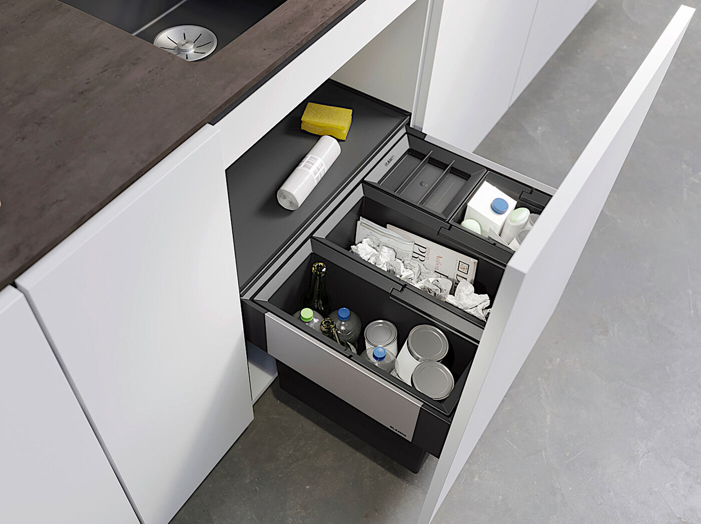 BLANCO 526206 SELECT II 60/4 Abfallsystem 42 Liter (2x 15 u. 2x 6) für 60 cm Schrankbreite / Frontanbindung – Bild 3