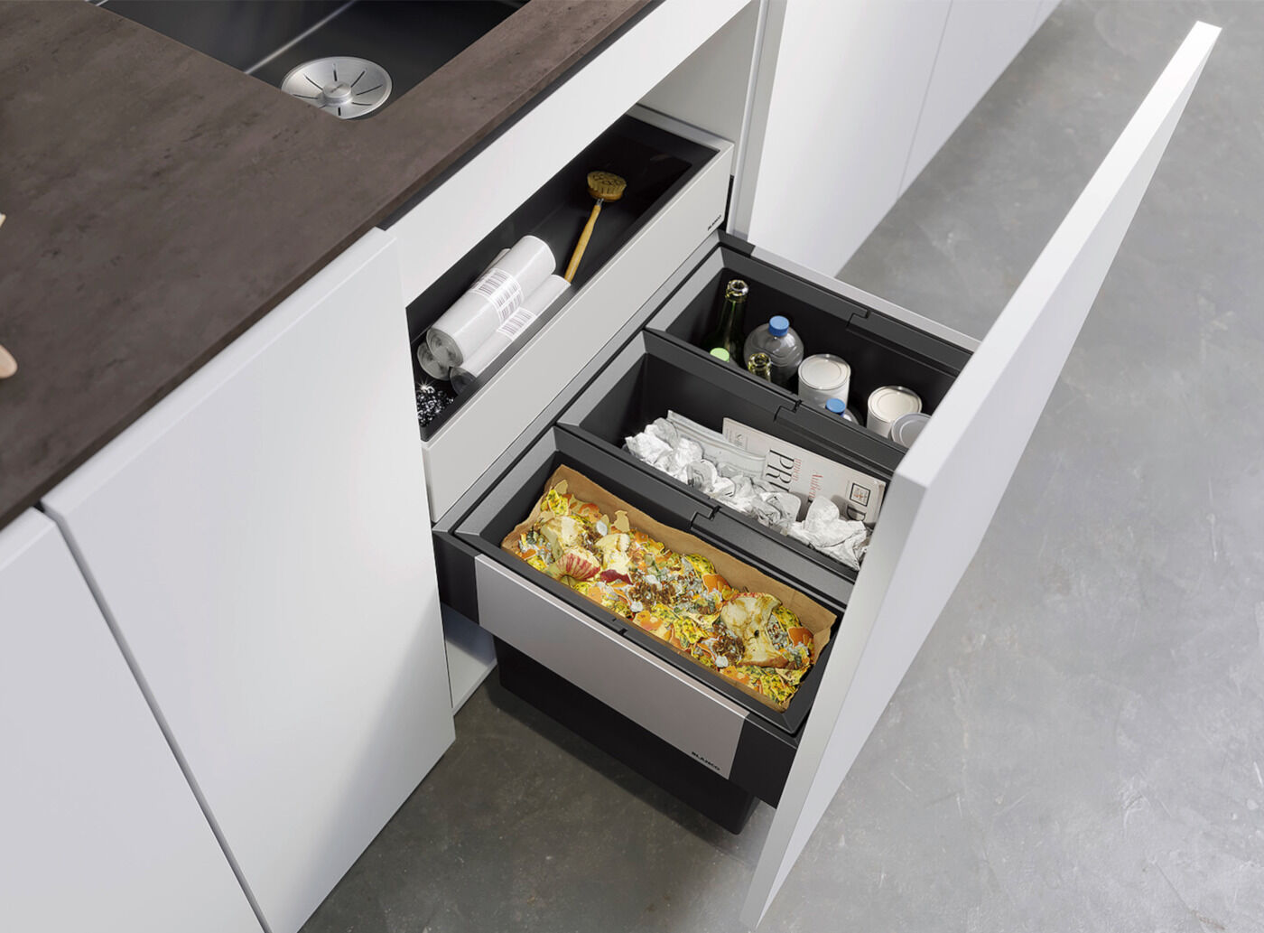 BLANCO 526209 SELECT II 60/3 ORGA Abfallsystem 45 Liter (3x 15) für 60 cm Schrankbreite / Frontanbindung – Bild 3