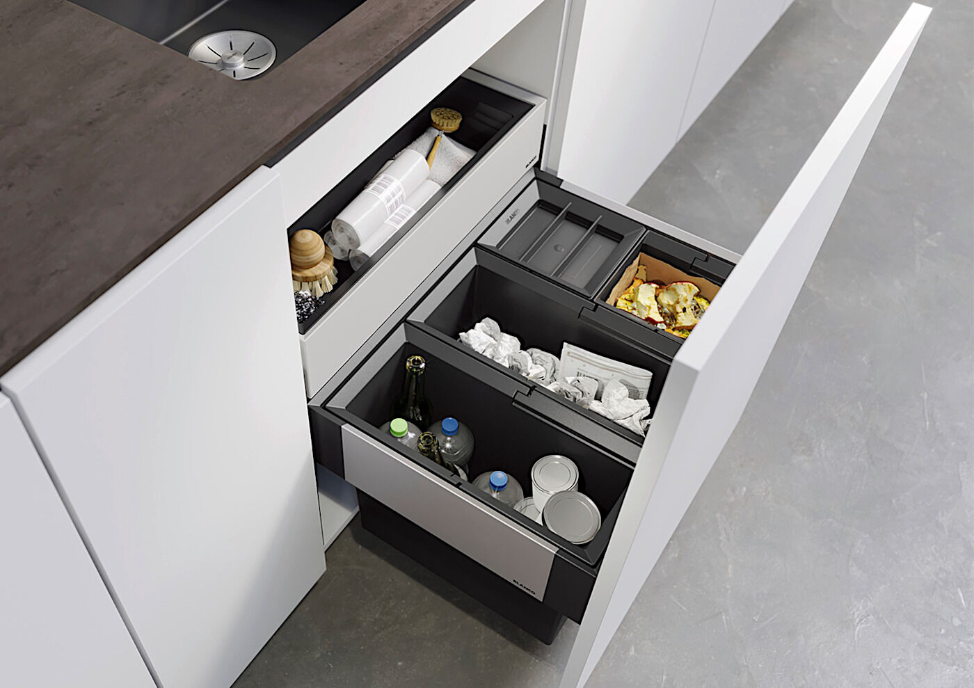 BLANCO 526211 SELECT II 60/4 ORGA Abfallsystem 42 Liter (2x 15 u. 2x 6) für 60 cm Schrankbreite / Frontanbindung – Bild 3