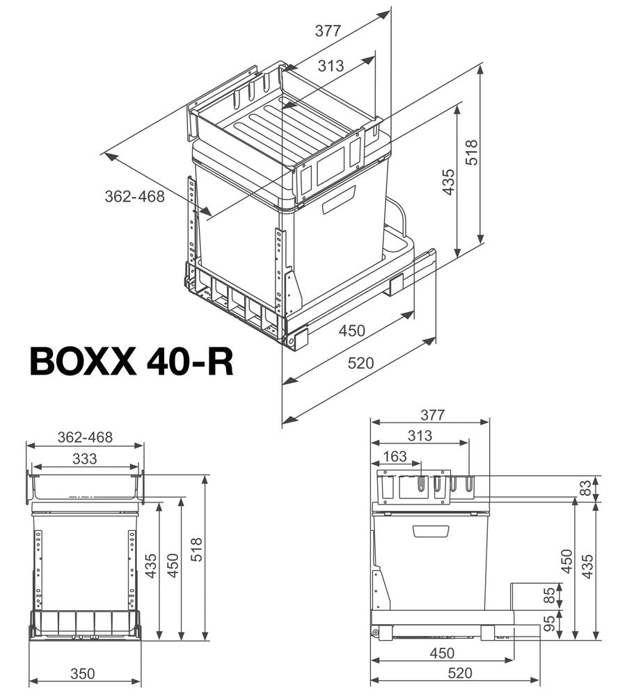 MÜLLEX Boxx 40-R Abfallsystem inklusive Auszugssystem als Vollauszug, 41 Liter / ab 40 cm Schrankbreite – Bild 2