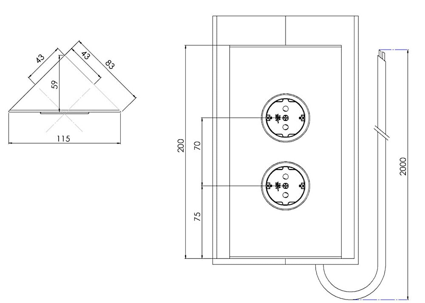 CARESSI Energie-Ecksäule 2ST20 in EDELSTAHL / Mehrfachsteckdose – Bild 2