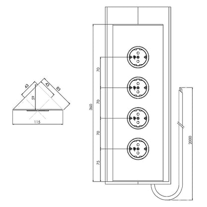 CARESSI 4ST36 Energie-Ecksäule 4-fach in EDELSTAHL / Mehrfachsteckdose – Bild 2