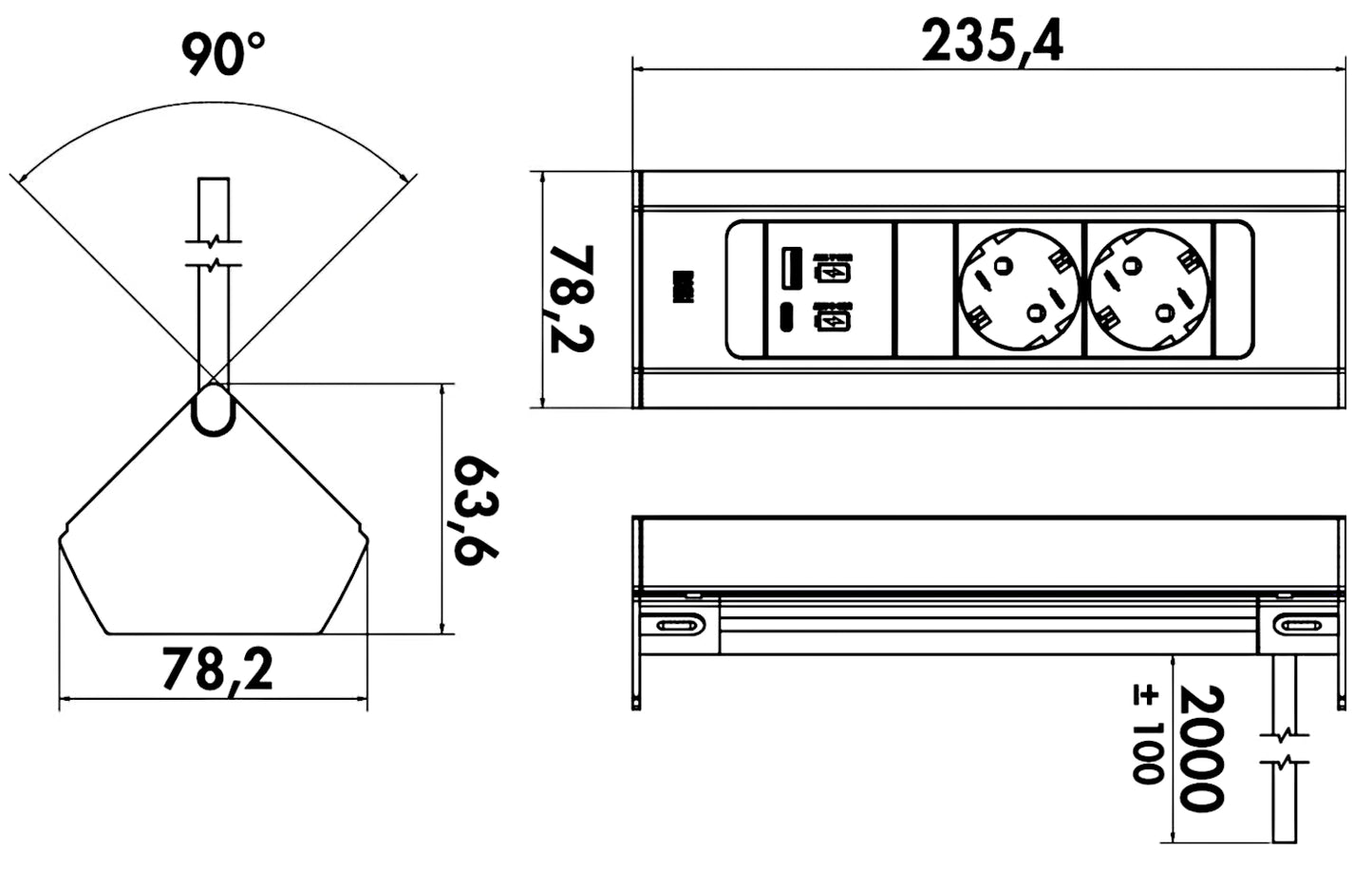 BACHMANN CASIA 2K mit 2 Schuko-Steckdosen und USB A u. C / Deutsche Norm / Steckdose