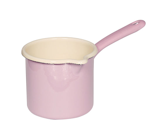 RIESS 0285-006 Schnabeltopf 12 cm mit Stiel, 1 L, Emaille, Bunt/Pastell, Rosa / Milchtopf