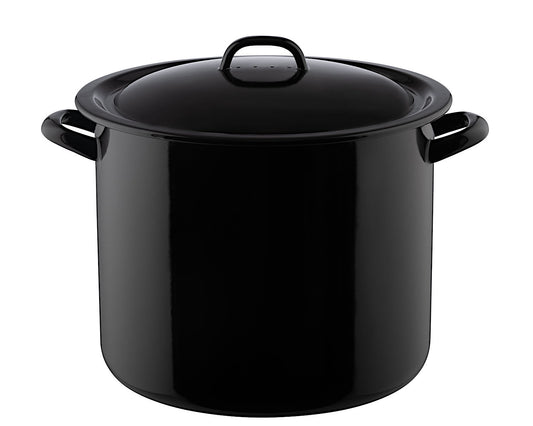 RIESS 0348-017 Vorratstopf 32 cm Emailledeckel mit Löchern, Schwarz / Kochtopf