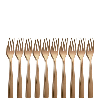 10er SET COMAS 6111 Kuchengabel BARCELONA KUPFER Edelstahl 18/10 / PVD-Beschichtung / Kupfer-Finish