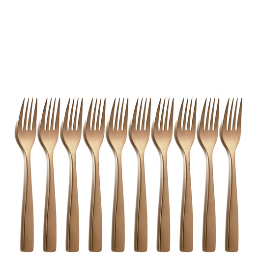 10er SET COMAS 6111 Kuchengabel BARCELONA KUPFER Edelstahl 18/10 / PVD-Beschichtung / Kupfer-Finish