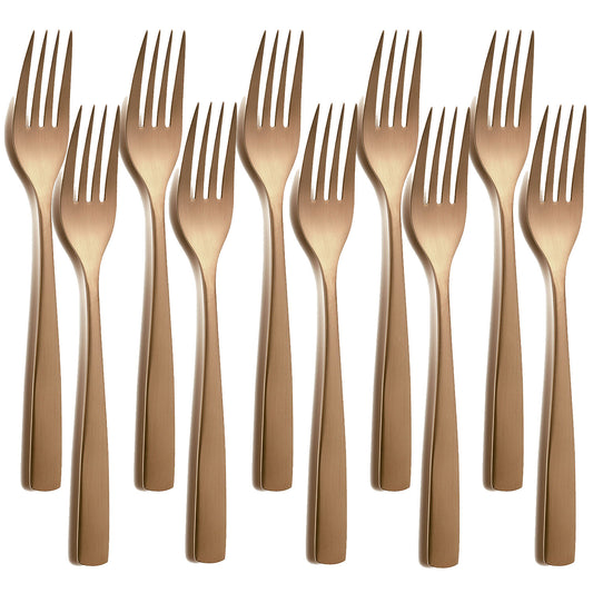 10er SET COMAS 6358 Dessertgabel BARCELONA KUPFER Edelstahl 18/10 / PVD-Beschichtung / Kupfer-Finish
