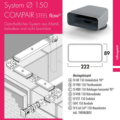 SF-VRO flex 150 Flachkanalrohr, flexibel mit Profildichtungen / COMPAIR STEEL flow 150 (System Ø 150)