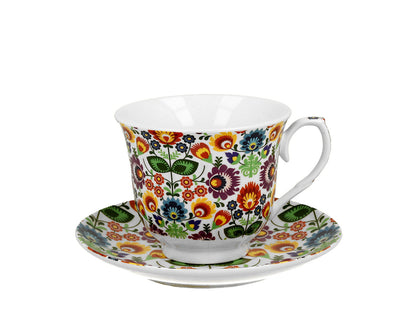 DUO CROCUS Kollektion Tasse 250 ml LOWICZ mit Untertasse, New Bone China Porzellan