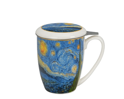DUO ART GALLERY Becher 360 ml mit Teesieb STARRY NIGHT inspired by Van Gogh, New Bone China Porzellan – Bild 2