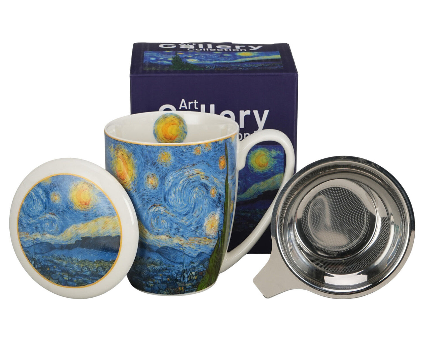 DUO ART GALLERY Becher 360 ml mit Teesieb STARRY NIGHT inspired by Van Gogh, New Bone China Porzellan – Bild 3