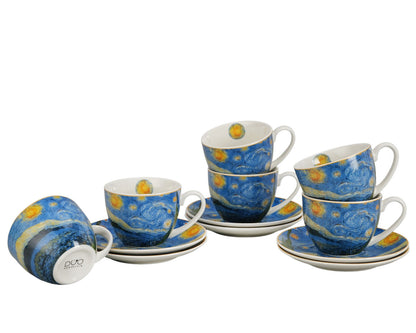 DUO ART GALLERY 6er-Set Tassen 250 ml mit Untere STARRY NIGHT inspired by Van Gogh, New Bone China Porzellan – Bild 2