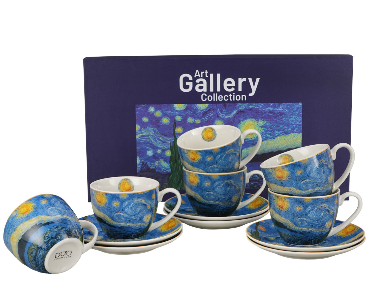 DUO ART GALLERY 6er-Set Tassen 250 ml mit Untere STARRY NIGHT inspired by Van Gogh, New Bone China Porzellan – Bild 3