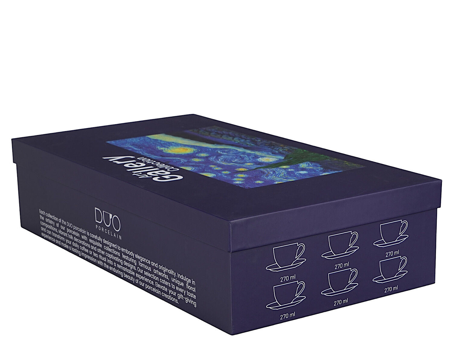 DUO ART GALLERY 6er-Set Tassen 250 ml mit Untere STARRY NIGHT inspired by Van Gogh, New Bone China Porzellan – Bild 5