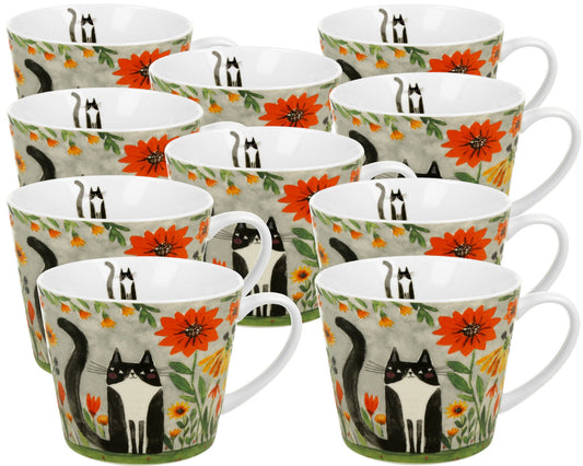 10er SET DUO ANIMALS Becher 610 ml CAT'S WORLD - MEADOW aus Bone China Porzellan