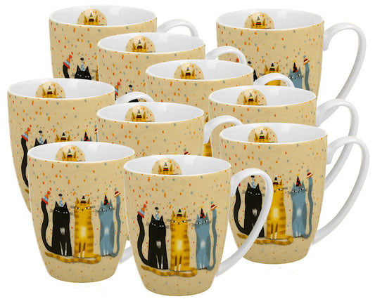 10er SET DUO ANIMALS Becher 360 ml CAT'S WORLD - PARTY in Tragetasche, New Bone China Porzellan