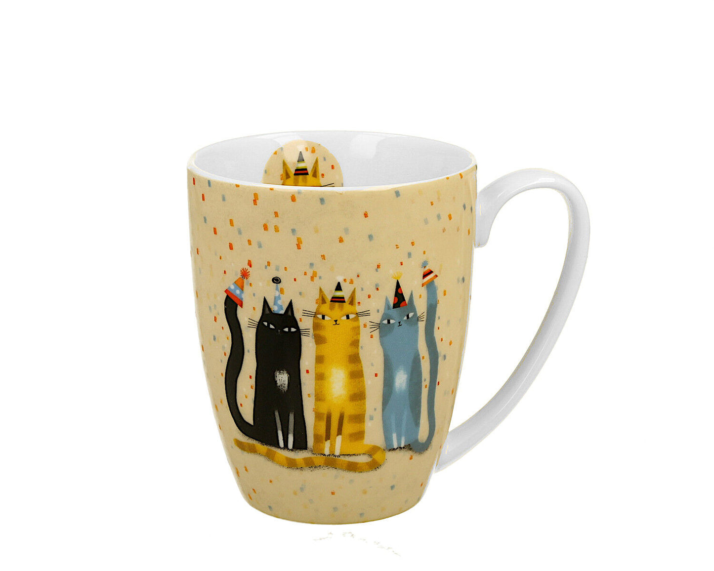DUO ANIMALS Becher 360 ml CAT'S WORLD - PARTY in Tragetasche, New Bone China Porzellan