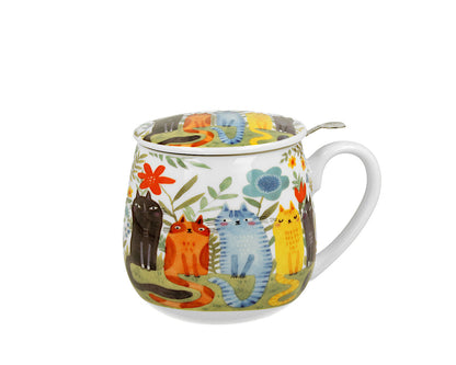DUO ART GALLERY Fassbecher 430 ml CAT'S WORLD – GARDEN FELINES mit Teesieb, New Bone China Porzellan – Bild 2