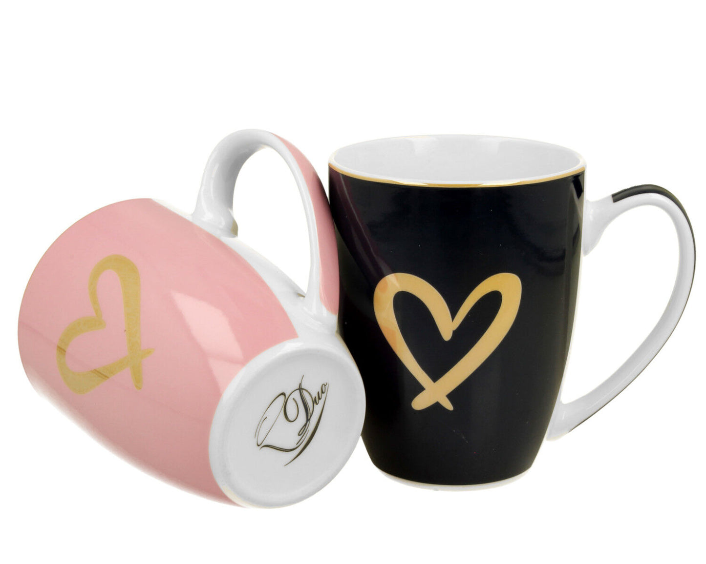 DUO 2er SET Becher 360 ml GOLD HEART - Pink & Dark Blue - New Bone China Porzellan – Bild 2