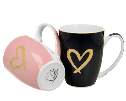 DUO 2er SET Becher 360 ml GOLD HEART - Pink & Dark Blue - New Bone China Porzellan – Bild 2