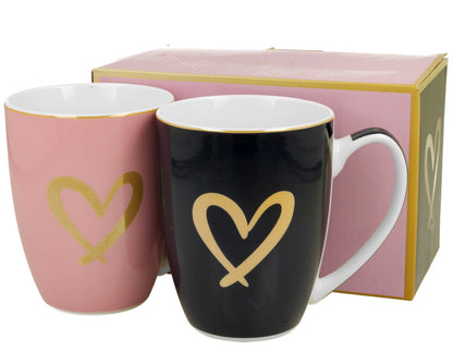 DUO 2er SET Becher 360 ml GOLD HEART - Pink & Dark Blue - New Bone China Porzellan – Bild 3