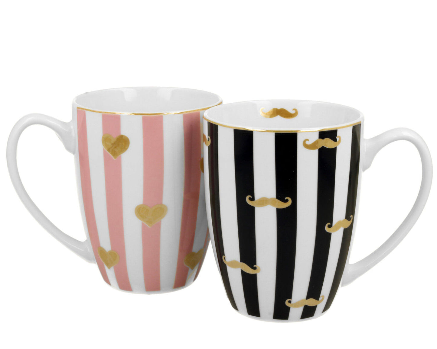 DUO 2er SET Becher 360 ml MOUSTACHE & SMALL HEARTS - New Bone China Porzellan