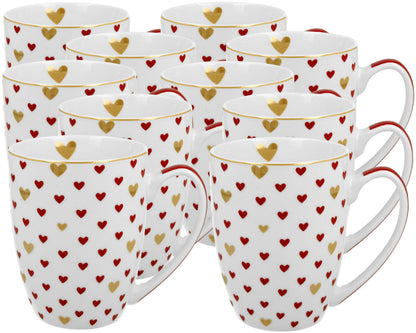 10er SET DUO Becher 360 ml RED HEARTS - New Bone China Porzellan