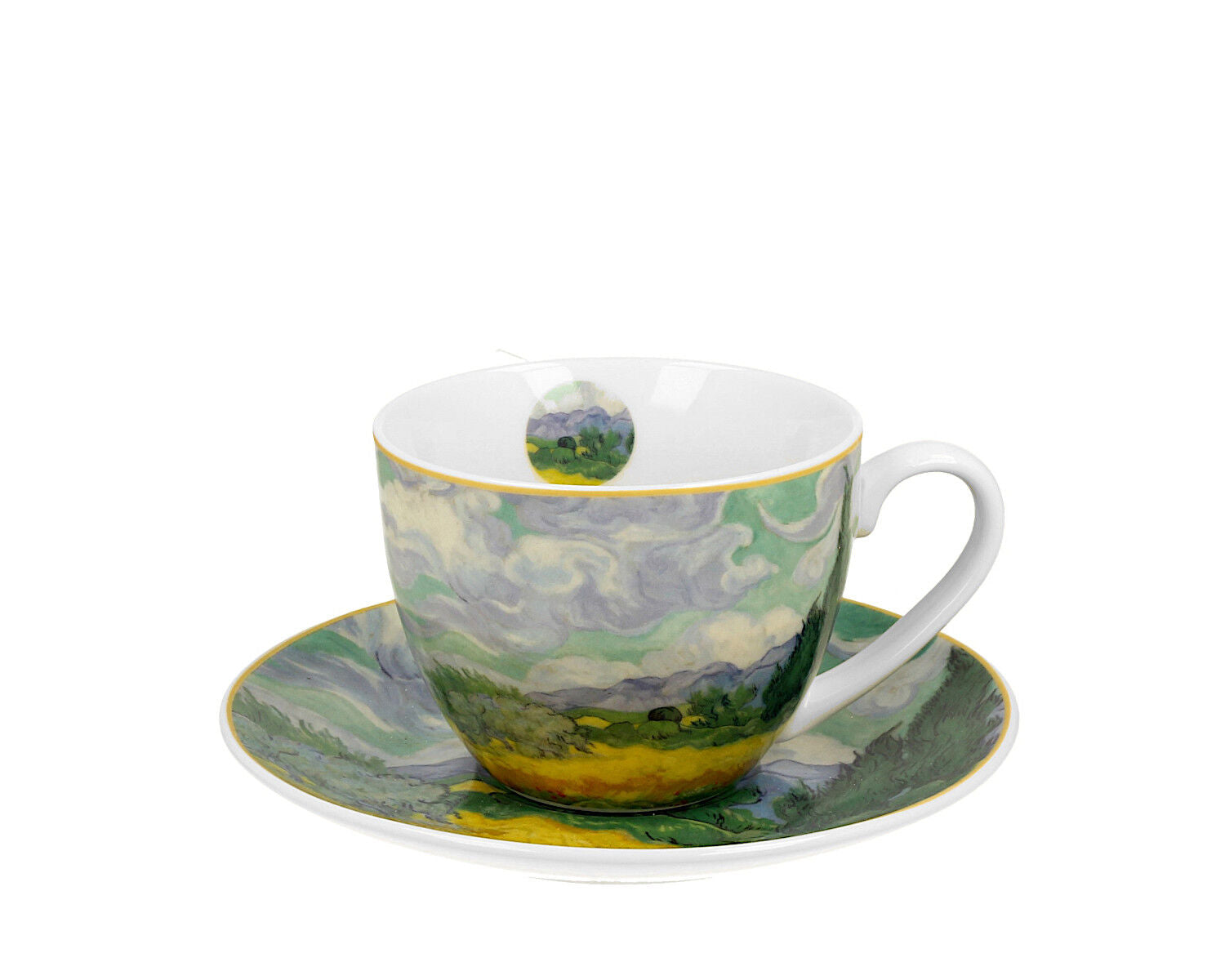 DUO ART GALLERY Tasse 250 ml mit Untertasse WHEAT FIELD inspired by Van Gogh, New Bone China Porzellan