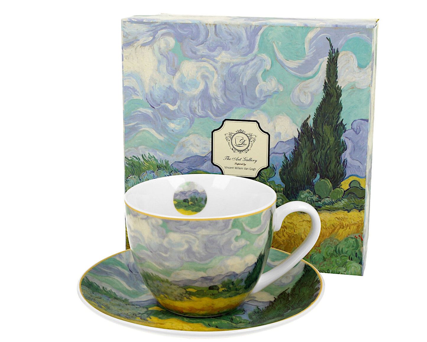 DUO ART GALLERY Tasse 250 ml mit Untertasse WHEAT FIELD inspired by Van Gogh, New Bone China Porzellan – Bild 2
