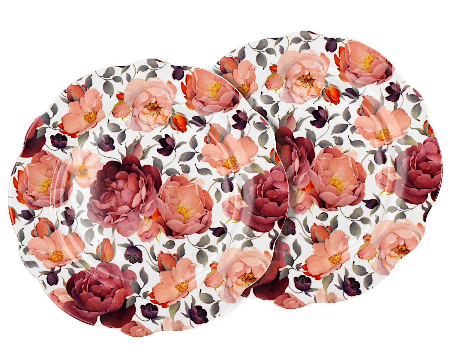 DUO EXCLUSIVE Speiseteller 2er Set SPRING ROSES WHITE aus New Bone China Porzellan