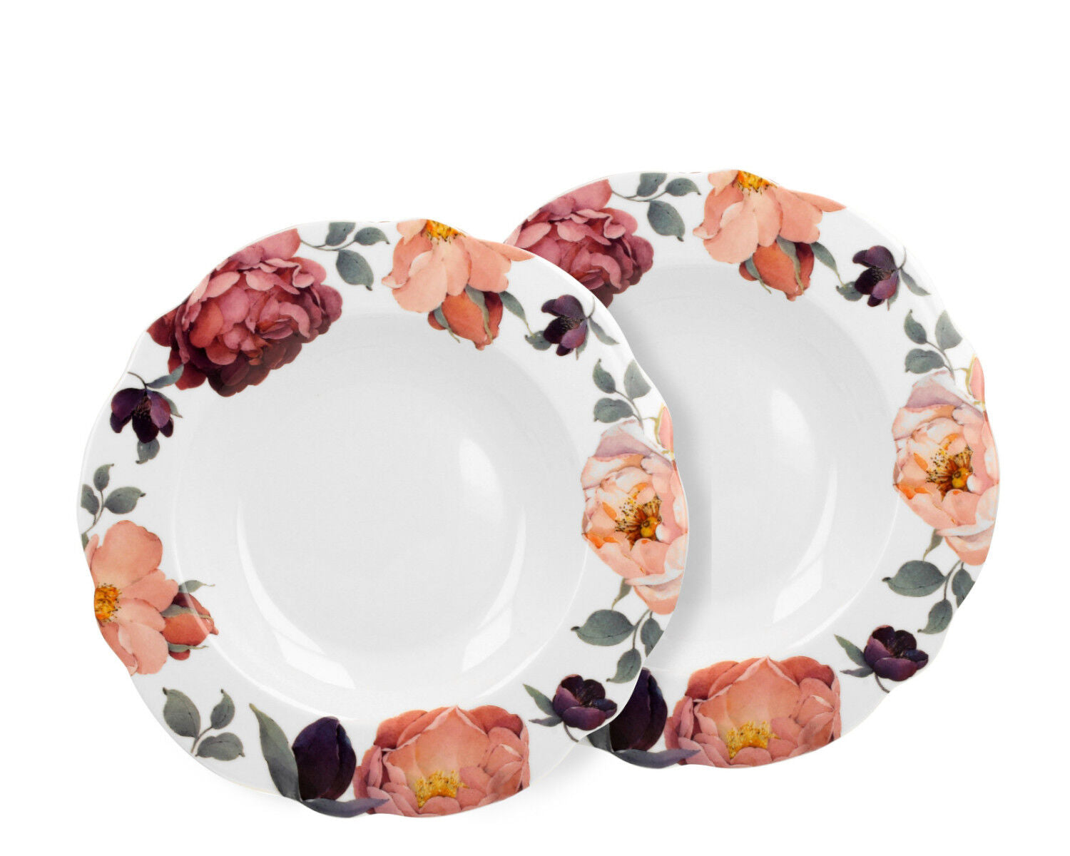 DUO EXCLUSIVE Suppenteller 2er Set SPRING ROSES WHITE aus New Bone China Porzellan