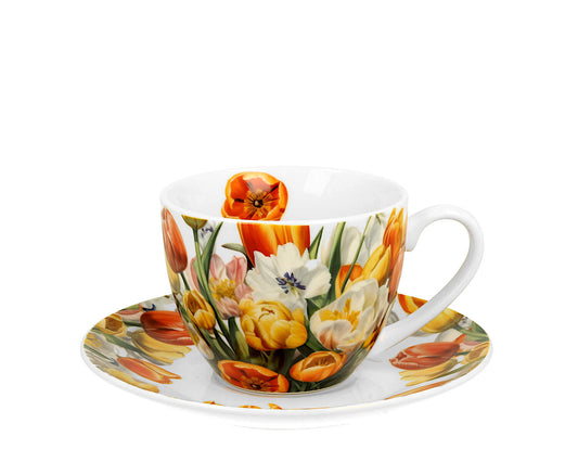 DUO Flowers Classic Tasse mit Untertasse 250 ml TULIPS New Bone China Porzellan