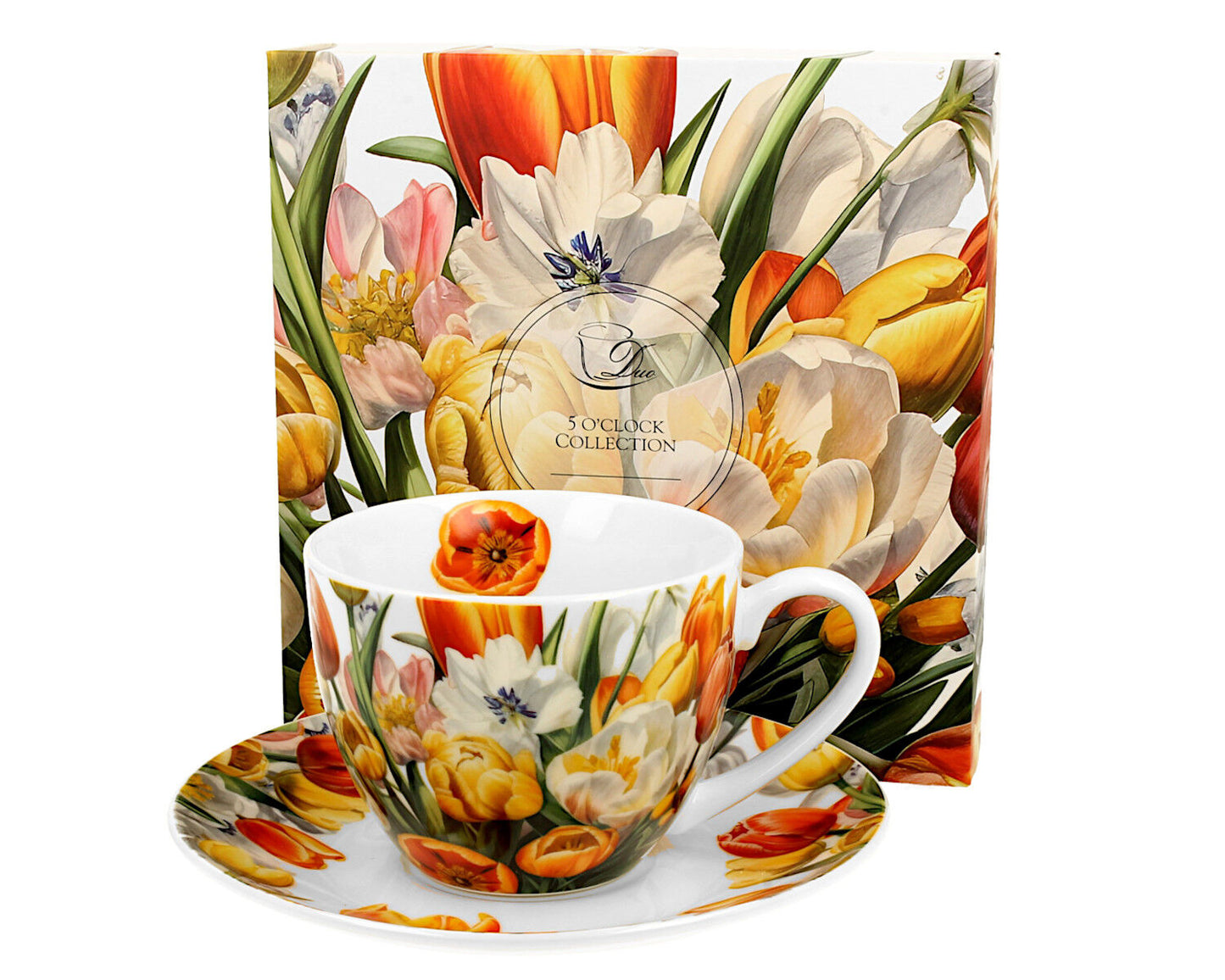DUO Flowers Classic Tasse mit Untertasse 250 ml TULIPS New Bone China Porzellan – Bild 2