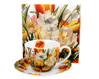 DUO Flowers Classic Tasse mit Untertasse 250 ml TULIPS New Bone China Porzellan – Bild 2